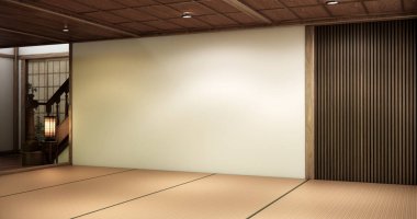 Tatami döşemesi ve Minimalist Zen Biçim 3D tasarımı Tahta Duvarlı Boş Japon Odası