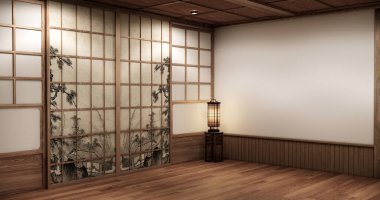 Mimari ve iç mekan kavramı. Boş oda ve ahşap paneller. Arka plan 3 boyutlu resimleme.