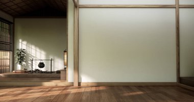 Mimari ve iç mekan kavramı. Boş oda ve ahşap paneller. Arka plan 3 boyutlu resimleme.