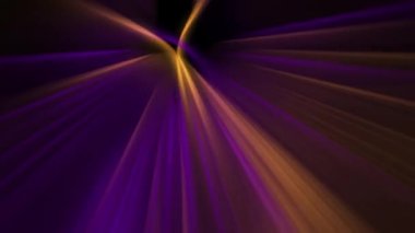 Purple and yellow flashing beams of light move against a dark background. Animated background and club video. Endless cycle. A loop