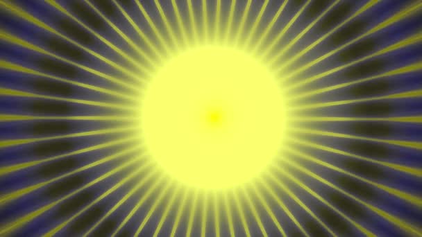 Jasné Slunce Paprsky Vycházejícími Něj Slunce Středu Rámu Modré Pozadí — Stock video