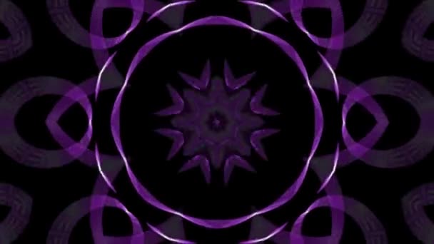 Калейдоскоп Светящихся Фиолетовых Цветочных Узоров Тёмном Фоне Анимированный Фон Клубное — стоковое видео