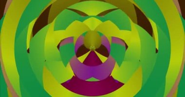 Çok renkli geometrik şekiller sürekli üç boyutlu hareket ederek daireler oluştururlar. Animasyon arka plan ve kulüp videosu. Sonsuz döngü. Bir döngü