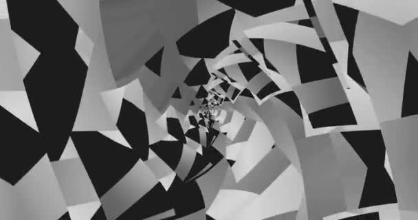 검은색과 흰색의 기하학적 모양은 3차원 공간에서 지속적으로 움직입니다 애니메이션 배경과 — 비디오