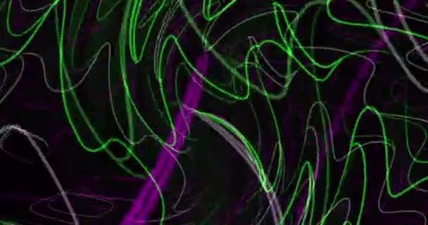 Волнистые Лучи Света Фиолетовых Зеленых Белых Тонах Постоянно Движутся Темном — стоковое видео