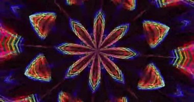 Çok renkli ışık demetleri sürekli dönerek çiçek desenleri oluşturur. Animasyon arka plan videosu. Kulüp videosu. Meditasyon videosu. Kapalı sonsuz döngü. Bir döngü.