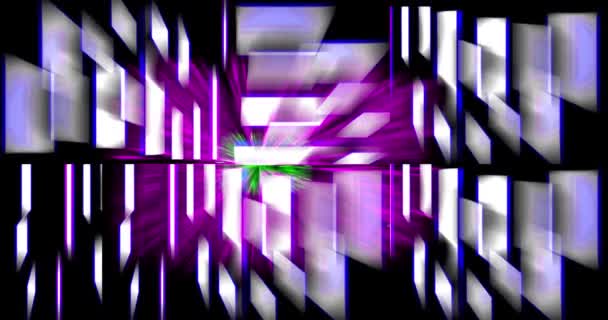 Leuchtende Geometrische Formen Violetten Blauen Und Weißen Farben Rotieren Auf — Stockvideo