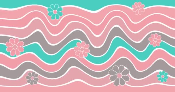 Virágok Hullámok Hátterében Forognak Rózsaszín Zöld Tónusok Stilizáció Mint Egy — Stock videók