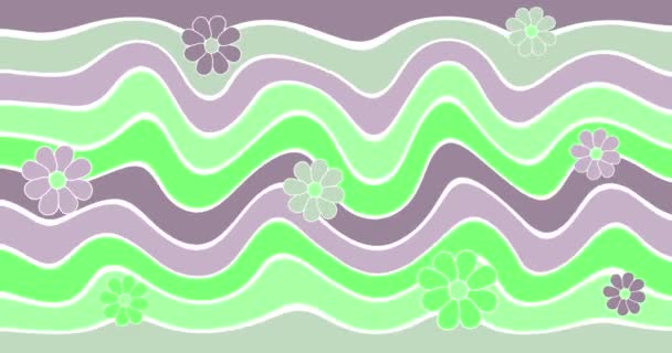 Flowers Rotate Background Waves Purple Green Tones Stylization Child Drawing — Stock Video