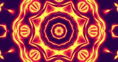 Kırmızı, sarı ve mor tonlarda soyut bir arkaplan. Ateşin kaleydoskobu. Animasyon arka plan ve kulüp videosu. Meditasyon videosu. Sonsuz döngü. Bir döngü