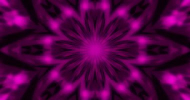 Koyu arkaplanda mor ışık ışınlarının kaleydoskopu. Animasyon arka plan ve kulüp videosu. Meditasyon videosu. Kusursuz döngü. Döngü