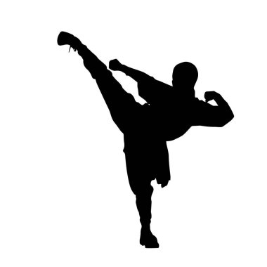 Çocuk Wushu kung fu silueti sanatını gösteriyor. Grafiksel Kaynaklar Vektör İllüstrasyon Clipart