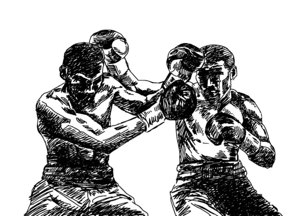 Boxeo Duelo Boxeador Dibujo Dibujado Dibujo Punto Seco Recursos Gráficos — Vector de stock