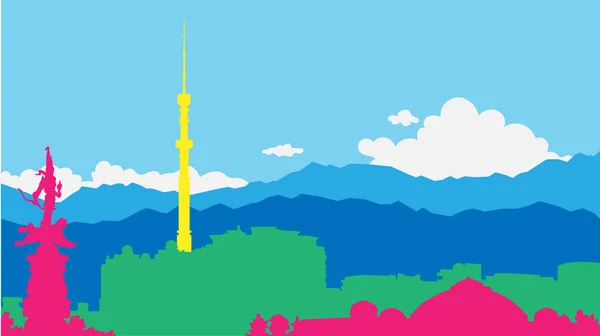 Векторная Иллюстрация Горизонта Города Алматы Городской Пейзаж Дневной Городской Пейзаж — стоковый вектор