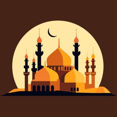 Tablolar, haritalar, bilgi grafikleri, illüstrasyonlar ve diğer grafik varlıklar için uygun düz stil İslami cami binası, ramazan bayramı, kartpostal