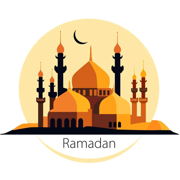 Illustrazione Piatta Della Silhouette Della Moschea Islamica Vacanza Ramadan Adatto — Vettoriale Stock
