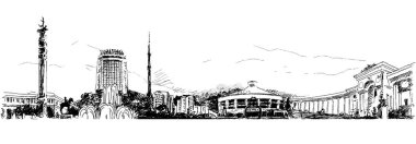Kazakistan 'ın Panorama silueti, şehir kodu. Çizim grafik vektör çizimi