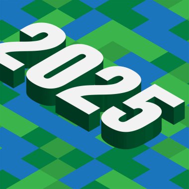 Logo tasarımı konsepti 2025 geometrik düz poster oyunu, vektör illüstrasyonu