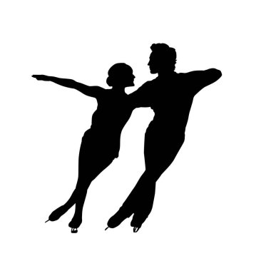 Siluet düet artistik patinajda buz dansı gösteriliyor. Vektör illüstrasyonu