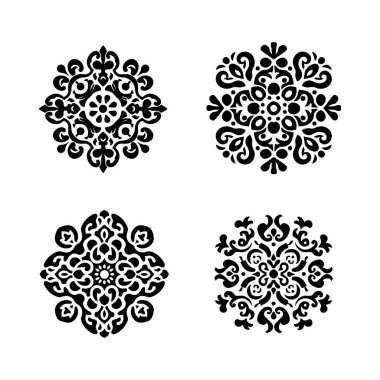 Tasarım arka planlarında ve basılı ürünlerde kullanılacak Doğu Avrupa süslemelerinin siluetini ayarlayın. vektör illüstrasyonu