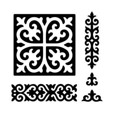 Kazak Geleneksel Süslemeleri Silueti - Vektör Ayarları