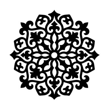 Geleneksel Kazak dairesel süsü. Siyah Etnik Desen