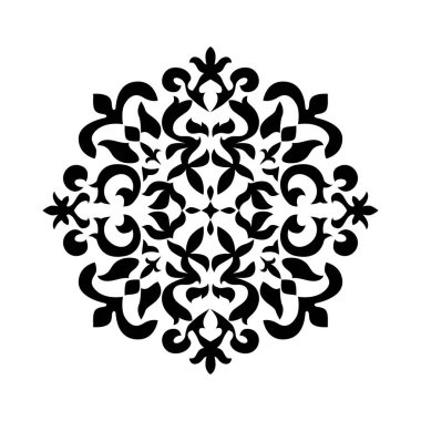 Siyah ve beyaz vektör dairesel süsü dövme kalıpları, logo unsurları, iskambil arkaplanları, tekstil ve baskı ürünleri için uygundur. Vektör illüstrasyonu