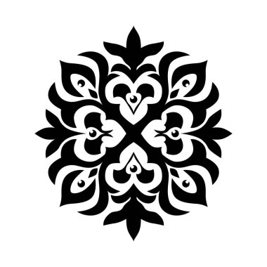 Siyah ve beyaz vektör dairesel çiçek süsü logo elementi, kart arkaplanı, duvar kağıdı, tekstil ve baskı ürünleri için uygundur
