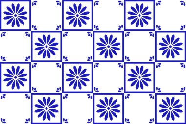 Çiçekli Meksika talavera seramik fayansı. Meksika 'nın kusursuz bir düzeni var. Vektör çizimi. Mozaik tasarım sanatı.