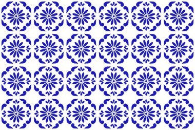 Çiçekli Meksika talavera seramik fayansı. Meksika 'nın kusursuz bir düzeni var. Vektör çizimi. Mozaik tasarım sanatı.