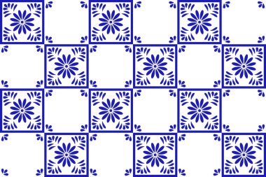Çiçekli Meksika talavera seramik fayansı. Meksika 'nın kusursuz bir düzeni var. Vektör çizimi. Mozaik tasarım sanatı.