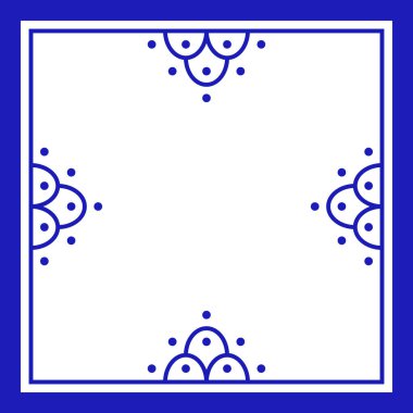 Puebla 'dan Meksika Talavera mavisi seramik fayans. Balık pulu desenli geometrik çerçeve. Vektör çizimi. Mozaik tasarım sanatı.