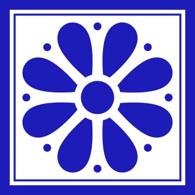 Çiçekli Meksika talavera seramik fayansı. Geleneksel Puebla tarzı. Vektör çizimi. Mozaik tasarım sanatı.