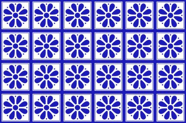 Puebla 'dan gelen çiçekli Meksika talavera seramiği. Meksika 'nın kusursuz bir düzeni var. Vektör illüstrasyonu. 