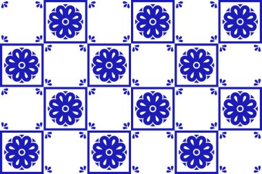 Puebla 'dan gelen çiçekli Meksika talavera seramiği. Meksika 'nın kusursuz bir düzeni var. Vektör illüstrasyonu. 