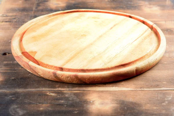 Puste Okrągłe Drewniane Deski Idealne Montażu Talerzy Żywności — Zdjęcie stockowe