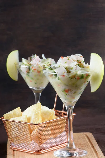 stock image delicious fish ceviche with lemon herbs served in the glass, refreshing food