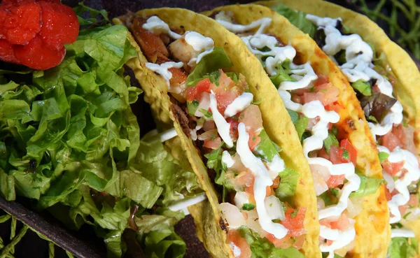 Tacos Comida Típica Mexicana Quesadillas Con Ensalada Pimienta Nachos Guacamole —  Fotos de Stock