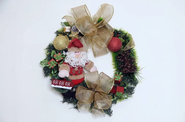 Gyönyörű Karácsonyi Dekoráció Labdák Koszorúk Mikulás Claus Díszek — Stock Fotó