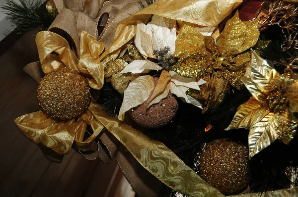 Beautiful Christmas Decoration Balls Garlands Santa Claus Ornaments Stock Photo