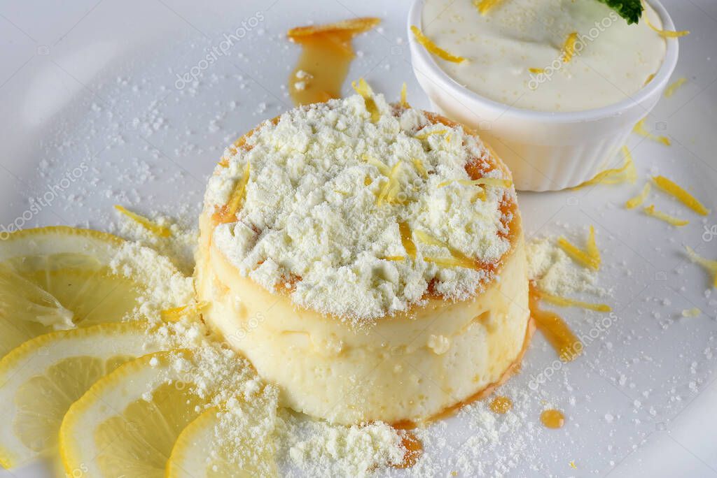 Condensed milk and egg yolk pudding with delicious syrup dripping with