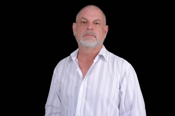 Siyah Arka Planda Beyaz Gömlekli Orta Yaşlı Yakışıklı Bir Adam — Stok fotoğraf
