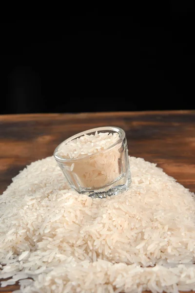 Witte Rijst Natuurlijke Lange Rijst Korrel Houten Tafel Gebruik Textuur — Stockfoto