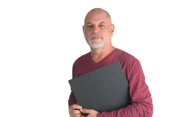Beyaz Sakallı Beyaz Sakallı Yetişkin Bir Adam Elinde Boş Tabela — Stok fotoğraf