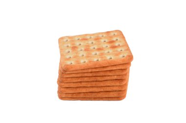 tuzlu su krakeri, tuzlu kraker, sağlıksız besinler, beyaz arka planda izole edilmiş, metin için yer var.