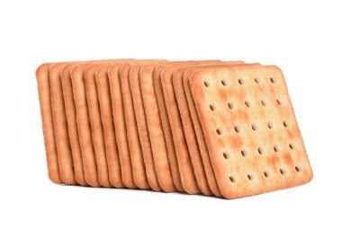 tuzlu su krakeri, tuzlu kraker, sağlıksız besinler, beyaz arka planda izole edilmiş, metin için yer var.