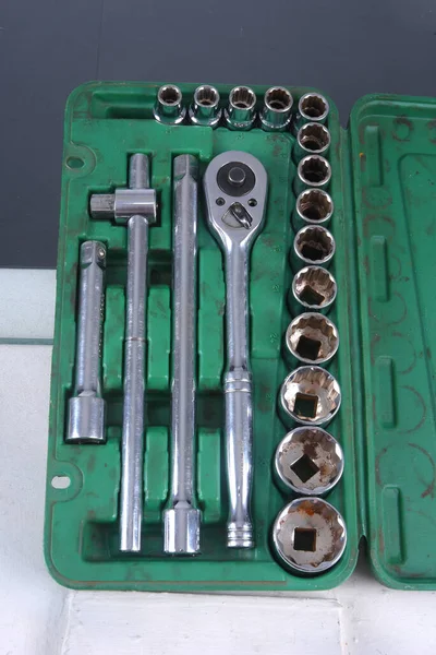 Σετ Δυναμόκλειδα Επισκευή Αυτοκινήτου Επαγγελματικά Εργαλεία Κλειδί Εργαλείο Αναστρέψιμες Καστάνια — Φωτογραφία Αρχείου