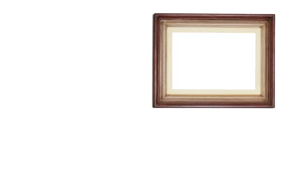 Ξύλινο Πλαίσιο Για Διακοσμητική Εικόνα Οριζόντιο Πλαίσιο Λευκό Τοίχο — Φωτογραφία Αρχείου