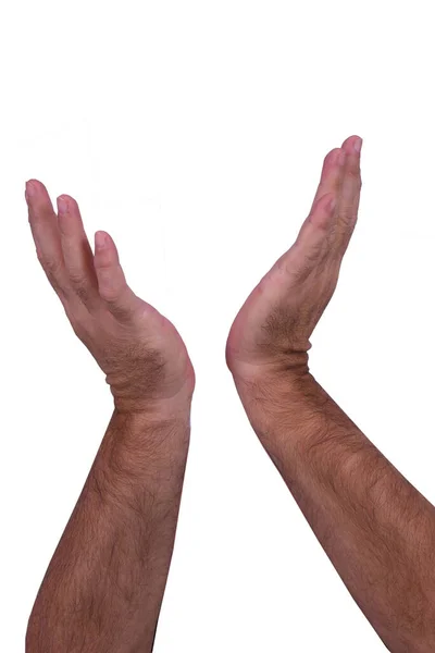 Hand Making Peace Love Gesture Raising Hand Isolated White Background — Stock Photo, Image
