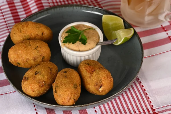 Fried Codfish Fritter Typical Portuguese Brazilian Cuisine Fish Herbs — Stock Photo, Image